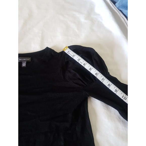 The Limited Womens Sweater Size Small Black Puff Sleeve Slim Stretch Ribbed - Picture 11 of 12